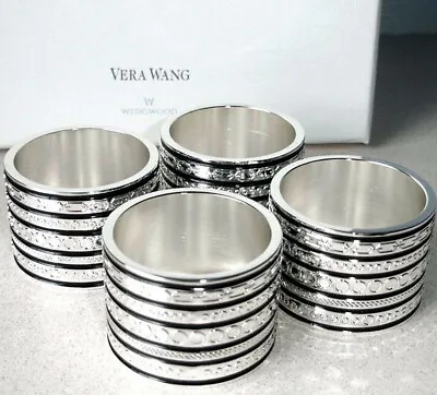 Vera Wang With Love Noir Napkin Rings 4 PC. Set Black Enamel/Silverplate New • $38.90