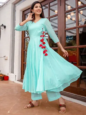 New Summer Clothing Indian Festival Bollywood Designer Sky Blue Plazo Kurta Suit • $59.24