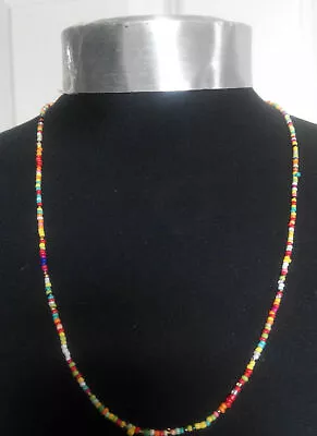 A Rainbow Seed Beads Long 25  Necklace Bracelet Chain Hippy Love Beach Festive • £3.99