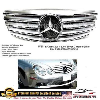 E55 E63 Grille E-Class Silver Chrome AMG Fin Star E320 E500 2003 2004 2005 2006 • $155