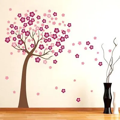 LARGE Pink Cherry Blossom Flower Tree Wall Art Decal Stickers Vinyl Wallpaper • £9.49