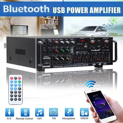 2000W 2CH Bluetooth HiFi Power Amplifier USB SD Stereo Karaoke Theater Car Home • £39.80