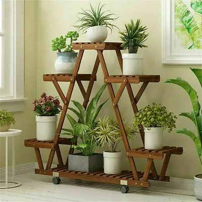 Movable Wood Flower Shelf Plant Display Stand Outdoor Indoor Ample For 6 Pots  • £21.96