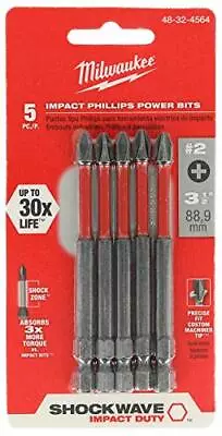 MILWAUKEE ELECTRIC TOOL 48-32-4564 Shockwave 3-1/2  Power Bit Phillips #2 5 Pack • $9.45