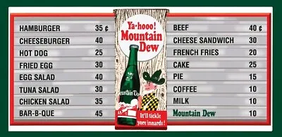 Mountain Dew Soda Menu Board Advertising Vintage Retro Wall Decor Metal Tin Sign • $16