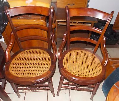 Pair Of Walnut Caned Seat Dinette Chairs / Sidechairs  (PR19) • $499