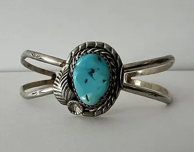 Vintage Sterling Silver Turquoise Native American Cuff Bracelet • $65