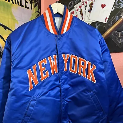 RARE Vintage 90s New York Knicks Satin Starter Jacket Size XL Blue Orange NBA • $799