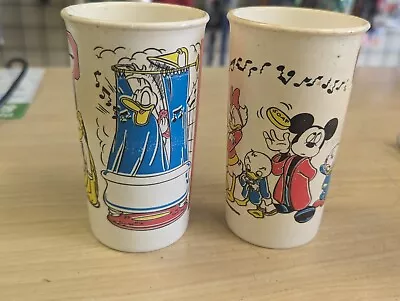 2x Vintage Walt Disney Mickey Mouse Donald Pluto Plastic Juice Cup EAGLE USA Lot • $14