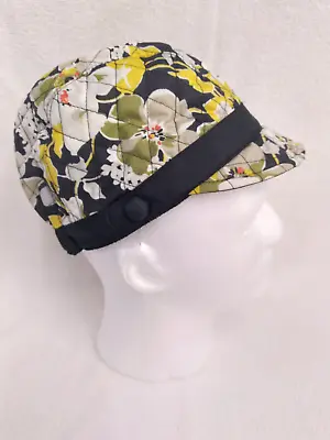 Vera Bradley Newsgirl Hat Dogwood Floral Print Black White Yellow Clean • $11.77