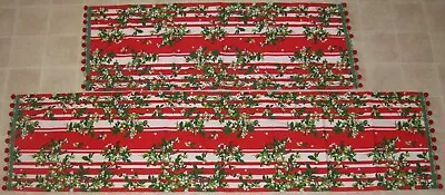 Pair Vintage 1950's Christmas Table Runners Holly Berries 45 X16  & 67 X16  Exc. • $2.25