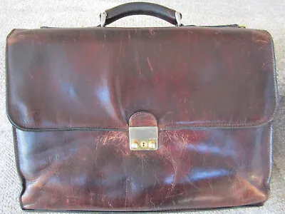 Bosca Leather Briefcase/Messenger Bag Handle Flap Over Great Patina • $79.99
