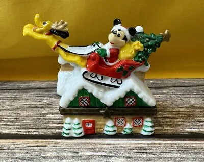 Disney Christmas Trinket Box Jewelry Mickey Mouse Pluto Christmas Santa Clean • $23.99