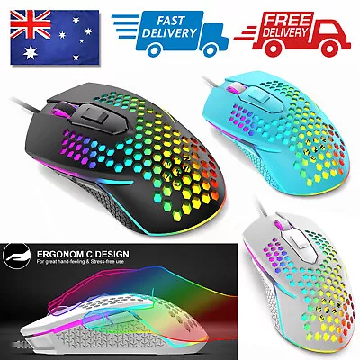 $25.99 • Buy Lightweight Gaming Mouse Wired USB Optical Computer Mice RGB LED Backlit 3200DPI