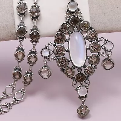 Antique Arts & Crafts Moonstone Rock Crystal Quartz Sterling Silver Necklace • $9.99