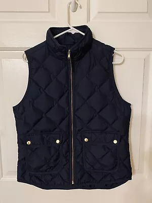 J. Crew Women's Vest Puffer Quilted Down Filled Navy Full Zip High Neck Size M • $14.99