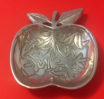 Vintage Pewter Apple Shape Candy Nut Trinket Dish Tray 5  Made India • $11