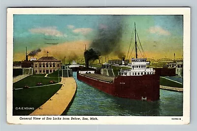 Soo MI General View Soo Locks From Below Michigan C1948 Vintage Postcard • $7.99