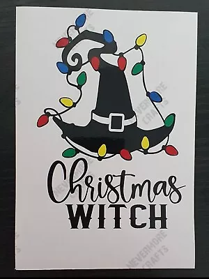 Christmas Witch.. Wine Bottle Vinyl Decal Sticker Pagan Witchcraft Lights Hat • £2