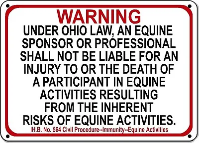 OHIO Equine Sign Activity Liability Warning Statute Horse Farm Barn Stable • $8.95