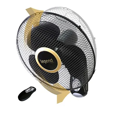 16  Oscillating Wall Mounted Air Cool Fan With Timer & Remote - Black • £28.79