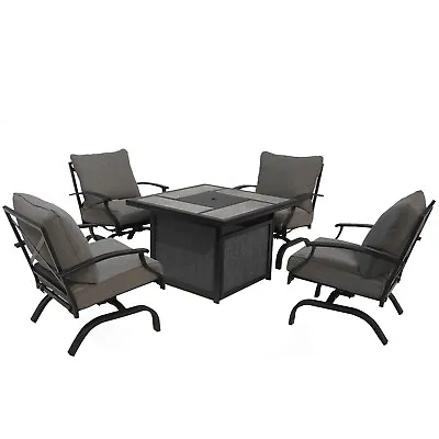 5PC Patio Furniture Set With Gas Fire Pit Table Outdoor Table Swivel Chairs Set • $1199