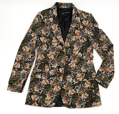 Zara Woman Blazer Jacket Womens Small Green Floral One Button Business • $38.69