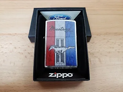 Zippo 200 Brushed Chrome Lighter Ford Mustang Red White And Blue Aug 2018 • $29.95
