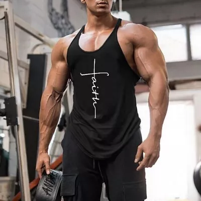 £3.98 • Buy Men Gym Vest Racerback Bodybuilding Muscle Stringer Plain Fitness Tank Tops HOT