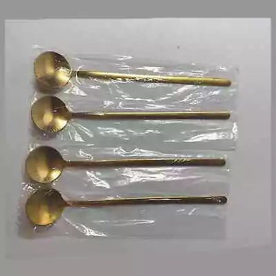 Set 4 Spoons Teaspoons Gold Tone Brass Plated Stainless Steel 4 Simple Plain NEW • $7.87
