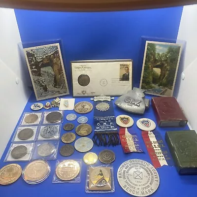 Vintage Masonic & Fraternal Organization Coins Pins Postcards Medals Lot • $3.25