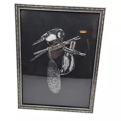 Vintage Foil Bird Birds Picture Black Silver Framed Read • $10.94