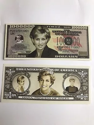 Set Of Two Diana One Million Dollars Doublesided Novelty Banknotes. • £1.95