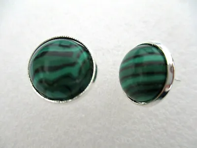 Natural Stone Green Malachite Stud Earrings 12mm • £4.99