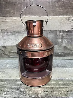 Vintage Copper Red Port Oil Lantern Nautical Marine Boat Hong Kong • $25.99