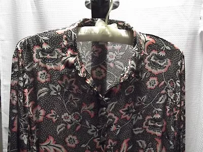 J Jill Long Sleeve Tunic Lg NWOT Side Vents Soft Floral Print On Black Bkgrd • $12.70