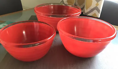 Vintage Phoenix Glass Sprayware Mixing Bowl Set Of Three  Red .Made In England • £9.99