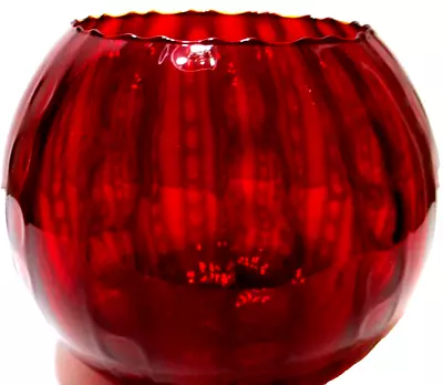 Vintage Empoli Italian Glass Rose Or Fish Bowl Vase Red Ribbed Dots 6 1/2  Tall • $80.09