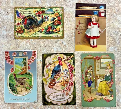Antique Vintage Thanksgiving Christmas Holiday Greetings Post Card Lot Of  5 • $3.08