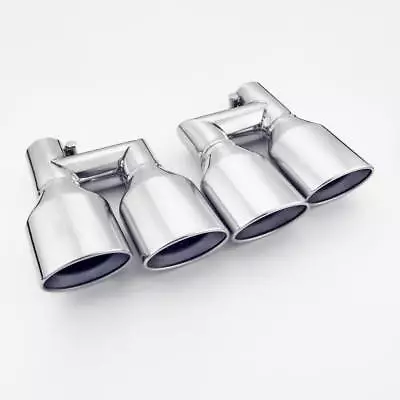Oval Quad Out Resonated Exhaust Tips 2.5  Inlet Staggered Stainless Steel Pair • $336.56