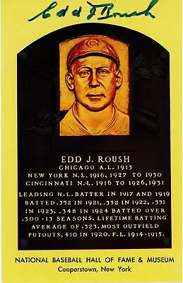 Edd Roush Cincinnati Reds Signed Hall Of Fame Plaque Postcard - JSA • $99.99