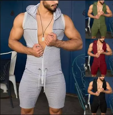 Men's Youth Fashion Hooded Sleeveless Casual Trousers Jumpsuit Romper Gym   • $24.69