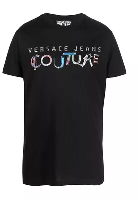 Versace Jeans Couture Size L Men Tshirt Black Round Neck Short Sleeve Cotton • $190