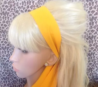 NEW PLAIN BRIGHT YELLOW COTTON FABRIC HEAD SCARF HAIR BAND SELF TIE BOW 50s 60s • £4.99