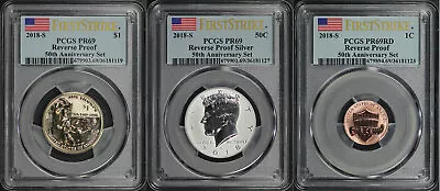 2018-S Reverse Proof Set 3pc Sacagawea Kennedy Lincoln PCGS PR-69 First Strike • £162.95