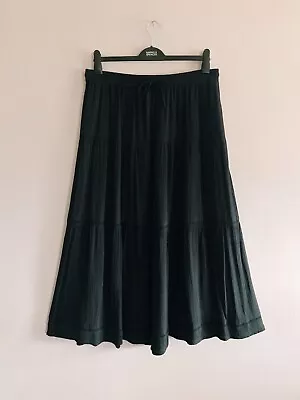 M&S Size 24 Black Crinkle Viscose Elasticated Prairie Layered MAXI Skirt NEW • £7.50