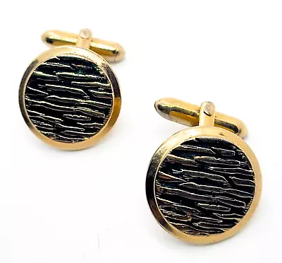 Swank Black And Gold Wood Grain Textured Signed Vintage Cuff Links • $8.99