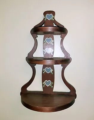 Vintage 3 Tier Wooden Wall Display Shelf Knick Knacks Hand Painted Hearts • $45.99