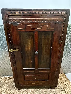 £99 • Buy Antique Rustic Carved Wooden Cabinet/Cupboard Linen Clothes Blankets