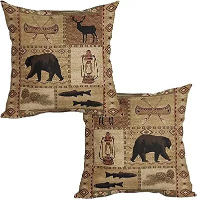 Rustic Bear Throw Pillow Cover 2 Pcs Wildlife Animal Moose Deer Pillows Case 18x • $19.37